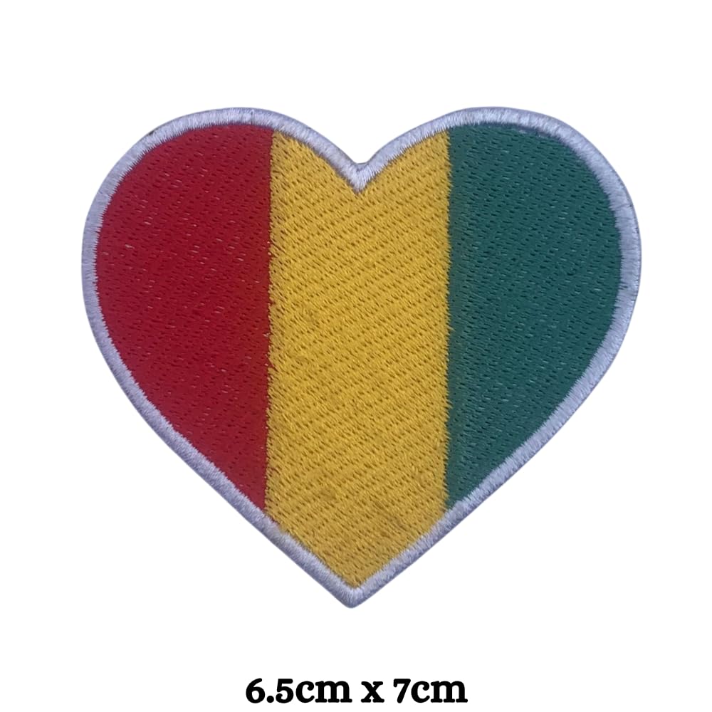 Guinea Flag Embroidered Patch Set, Iron-On or Sew-On Applique Badges, Rectangle Shield Round Heart Shapes, for Jackets, Backpacks, Hats, Uniforms and Various Sizes
