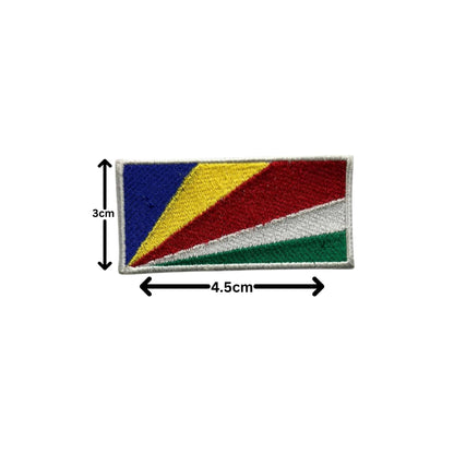 Seychelles Flag Embroidered Patch Set, Iron-On or Sew-On Applique Badges, Rectangle Shield Round Heart Shapes, for Jackets, Backpacks, Hats, Uniforms and Various Sizes
