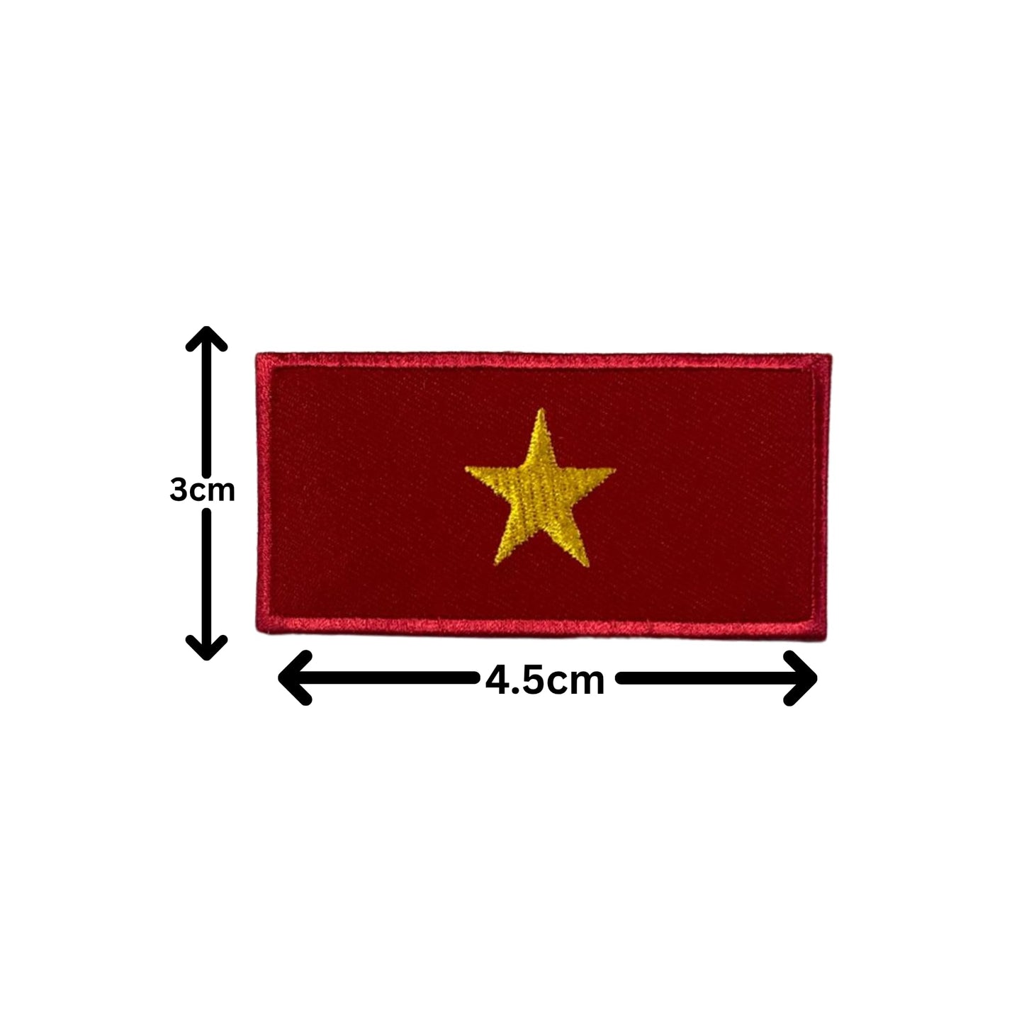 Vietnam Flag Embroidered Patch Set, Iron-On or Sew-On Applique Badges, Rectangle Shield Round Heart Shapes, for Jackets, Backpacks, Hats, Uniforms and Various Sizes