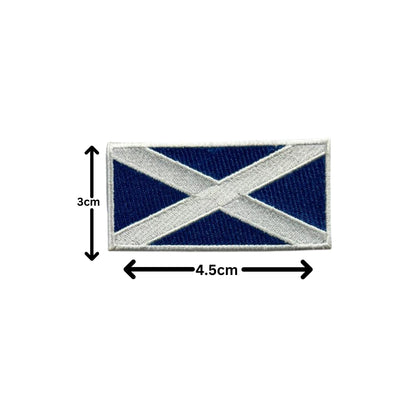 BeBuz Scotland Flag Embroidered Patches, Iron-On/Sew-On Applique, Shield, Round, Heart and Rectangle Flag Badges for Jackets, Bags, Uniforms, Various Sizes