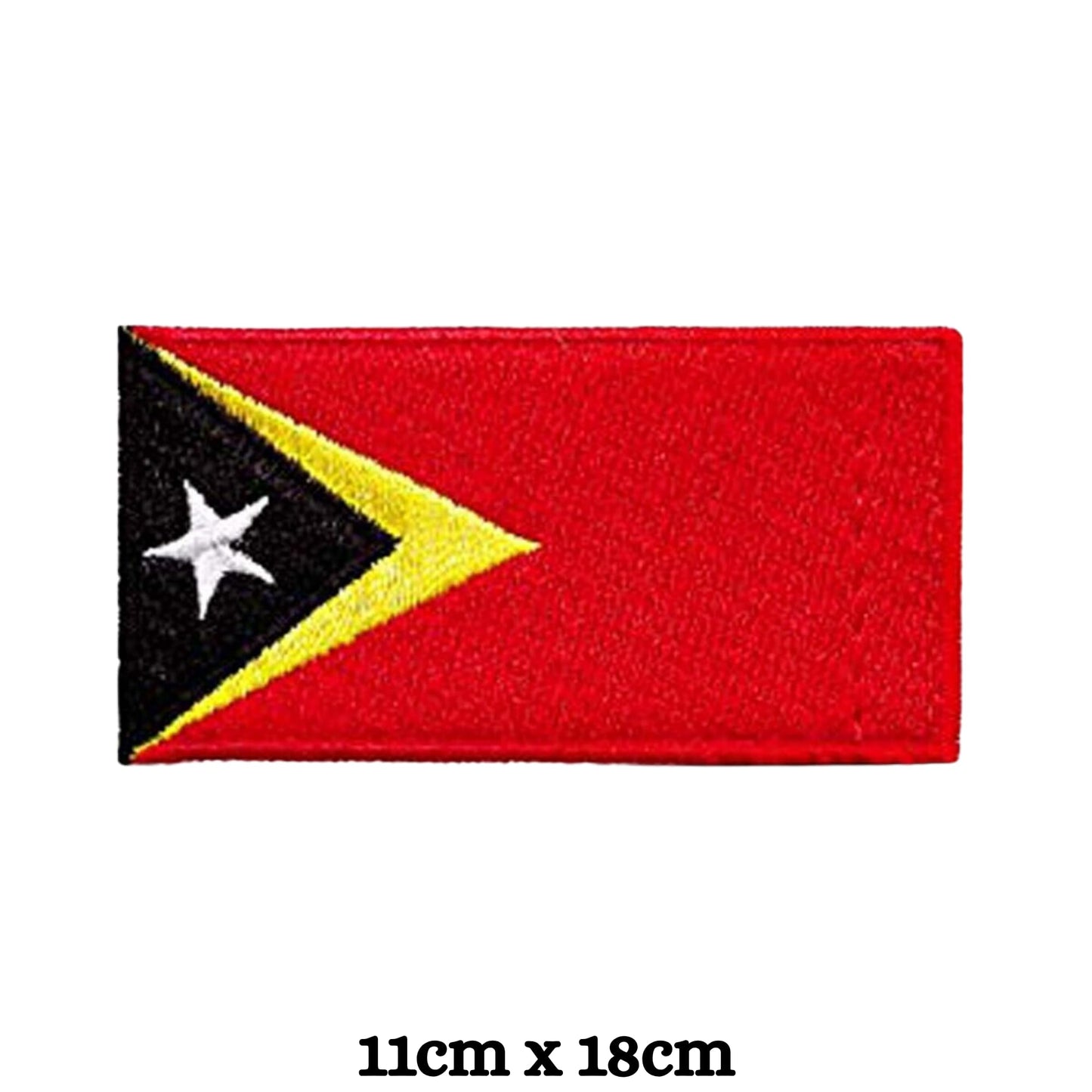 Timor Leste Flag Embroidered Patch Set, Iron-On or Sew-On Applique Badges, Rectangle Shield Round Heart Shapes, for Jackets, Backpacks, Hats, Uniforms and Various Sizes