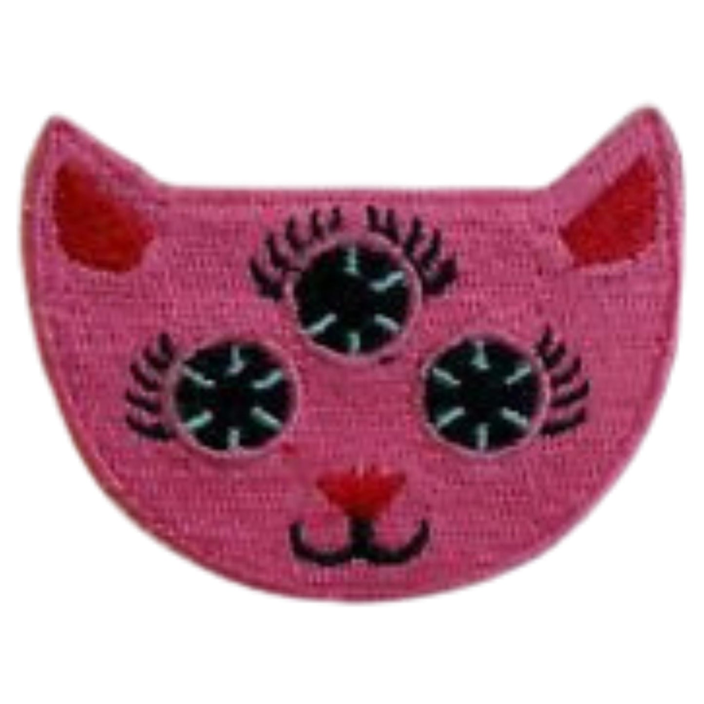 Pink Cat Three Eyes Animal Embroidery Iron-On Patches for Clothing Sew-On Applique for DIY Crafts Denim Jackets Jeans Backpacks
