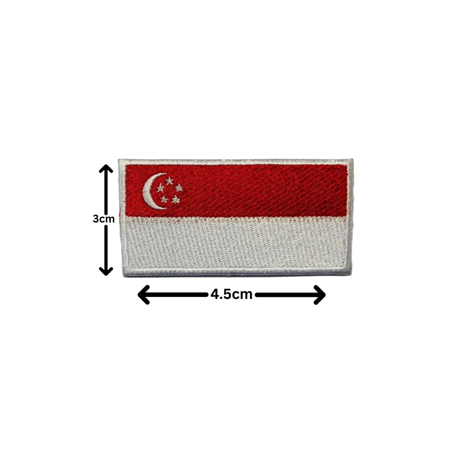 Singapore Flag Embroidered Patch Set, Iron-On or Sew-On Applique Badges, Rectangle Shield Round Heart Shapes, for Jackets, Backpacks, Hats, Uniforms and Various Sizes