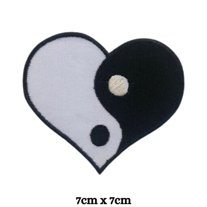 Yin Yang Peace Heart Embroidery Iron-On Patches for Clothing Sew-On Applique for DIY Crafts Denim Jackets Jeans Backpacks