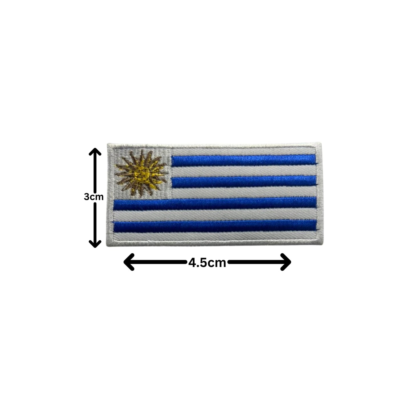 Uruguay Flag Embroidered Patches, Iron-On/Sew-On Applique, Shield, Round, Heart and Rectangle Flag Badges for Jackets, Bags, Uniforms, Various Sizes