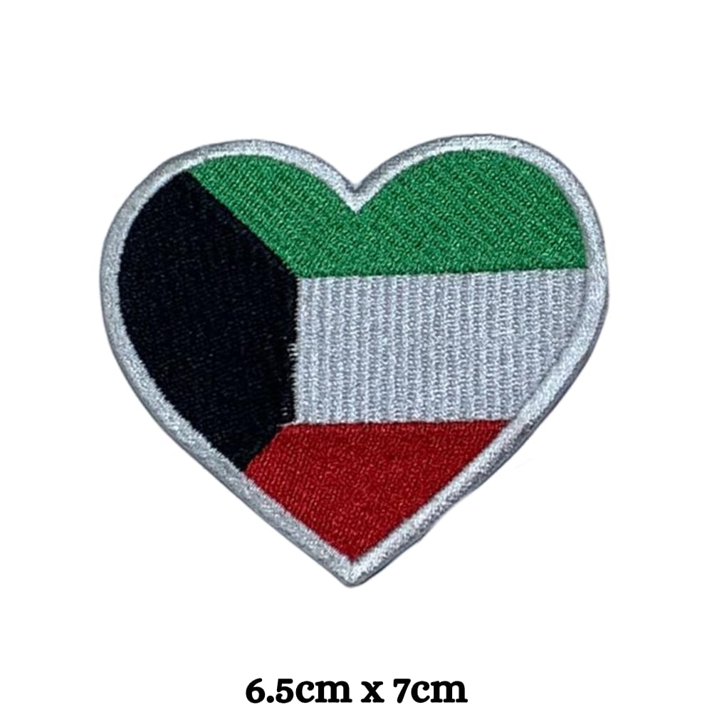 Kuwait Flag Embroidered Patch Set, Iron-On or Sew-On Applique Badges, Rectangle Shield Round Heart Shapes, for Jackets, Backpacks, Hats, Uniforms and Various Sizes