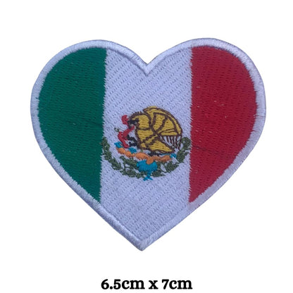 Mexico Flag Embroidered Patches, Iron-On/Sew-On Applique, Shield, Round, Heart and Rectangle Flag Badges for Jackets, Bags, Uniforms, Various Sizes