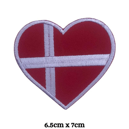 BeBuz Denmark Flag Embroidered Patches, Iron-On/Sew-On Applique, Shield, Round, Heart and Rectangle Flag Badges for Jackets, Bags, Uniforms, Various Sizes