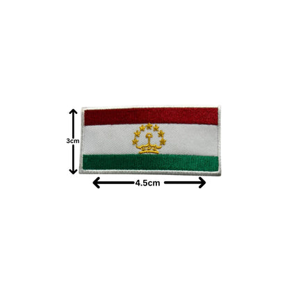Tajikistan Flag Embroidered Patch Set, Iron-On or Sew-On Applique Badges, Rectangle Shield Round Heart Shapes, for Jackets, Backpacks, Hats, Uniforms and Various Sizes
