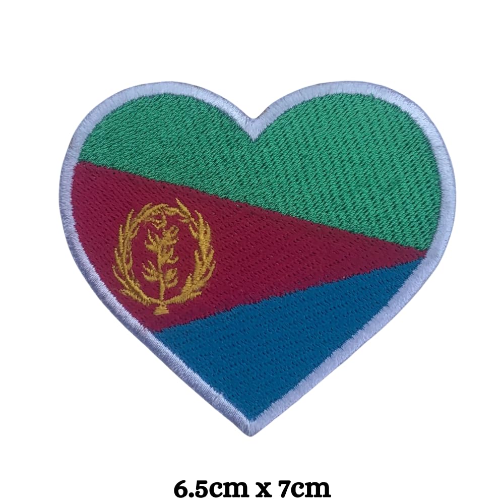 Eritrea Flag Embroidered Patch Set, Iron-On or Sew-On Applique Badges, Rectangle Shield Round Heart Shapes, for Jackets, Backpacks, Hats, Uniforms and Various Sizes