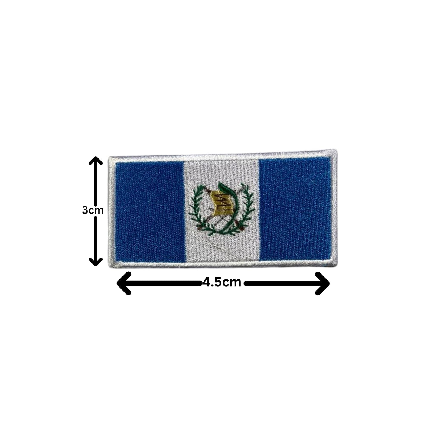 Guatemala Flag Embroidered Patch Set, Iron-On or Sew-On Applique Badges, Rectangle Shield Round Heart Shapes, for Jackets, Backpacks, Hats, Uniforms and Various Sizes