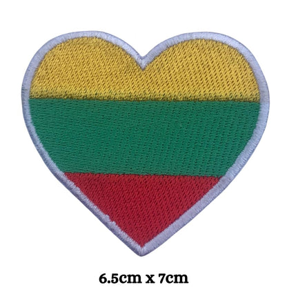 Lithuania Flag Embroidered Patch Set, Iron-On or Sew-On Applique Badges, Rectangle Shield Round Heart Shapes, for Jackets, Backpacks, Hats, Uniforms and Various Sizes