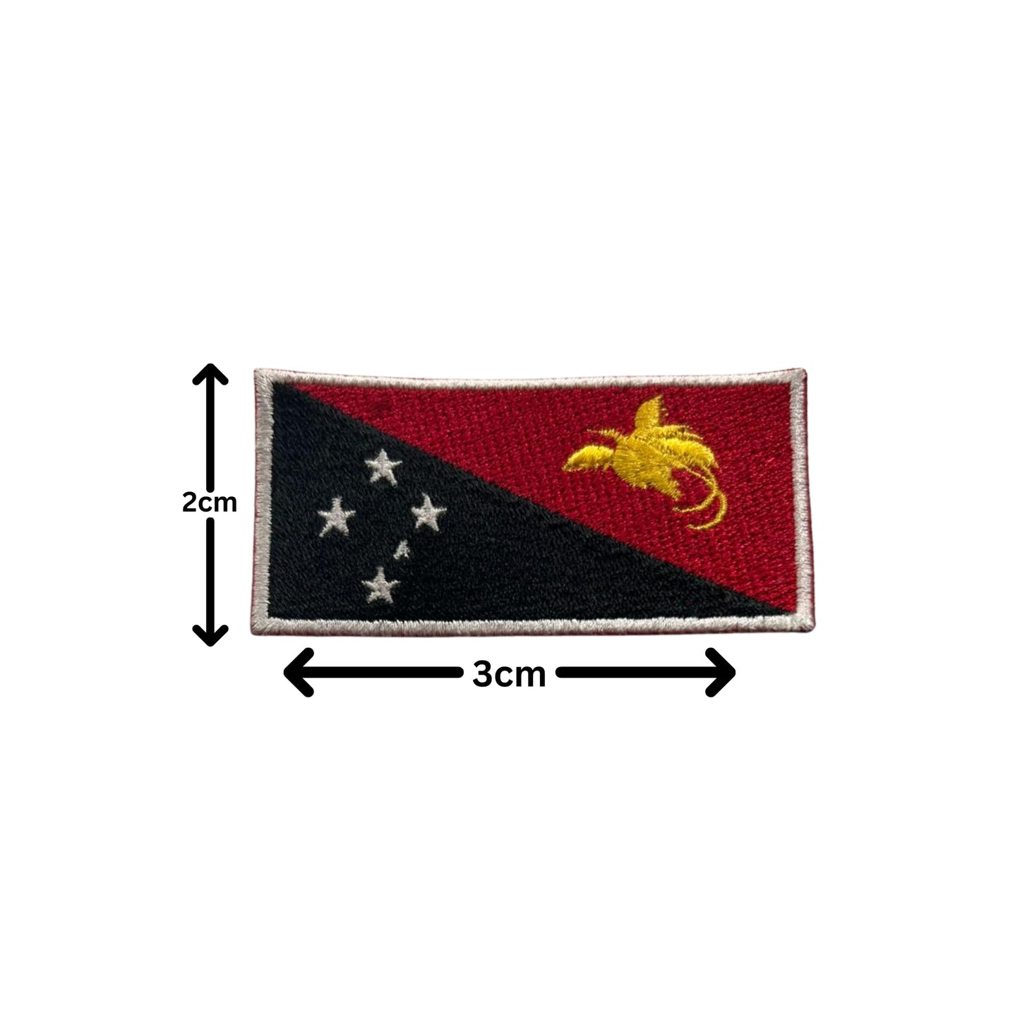 Papua New Guine Flag Embroidered Patch Set, Iron-On or Sew-On Applique Badges, Rectangle Shield Round Heart Shapes, for Jackets, Backpacks, Hats, Uniforms and Various Sizes
