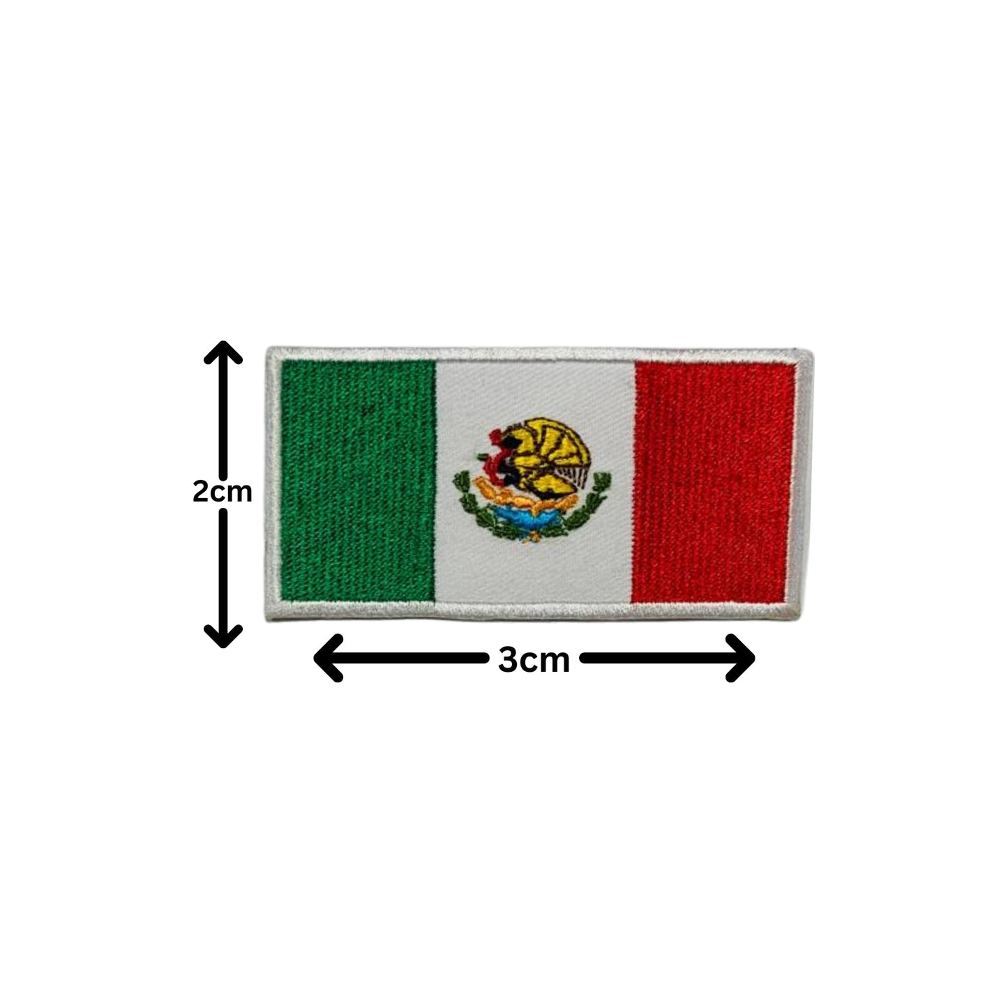 Mexico Flag Embroidered Patches, Iron-On/Sew-On Applique, Shield, Round, Heart and Rectangle Flag Badges for Jackets, Bags, Uniforms, Various Sizes