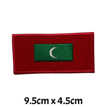 Maldives Flag Embroidered Patch Set, Iron-On or Sew-On Applique Badges, Rectangle Shield Round Heart Shapes, for Jackets, Backpacks, Hats, Uniforms and Various Sizes