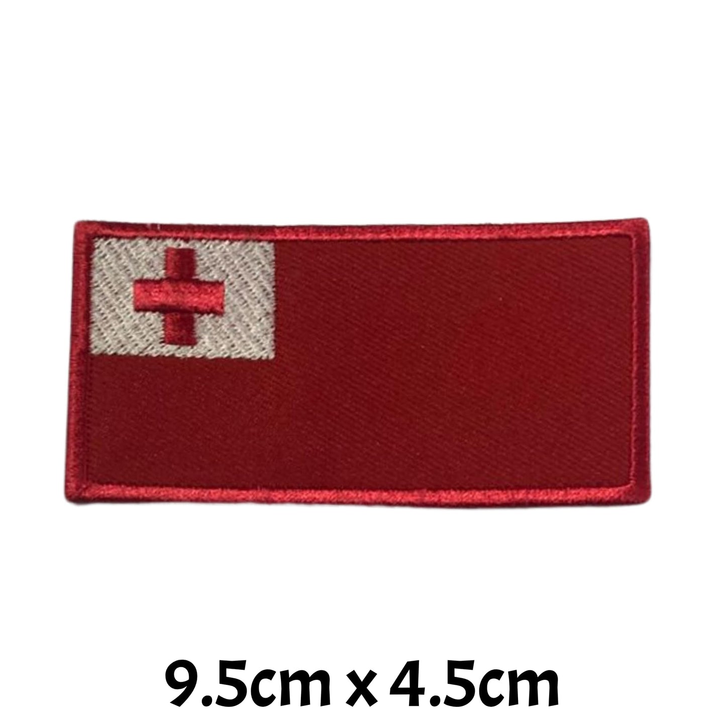 Tonga Flag Embroidered Patch Set, Iron-On or Sew-On Applique Badges, Rectangle Shield Round Heart Shapes, for Jackets, Backpacks, Hats, Uniforms and Various Sizes