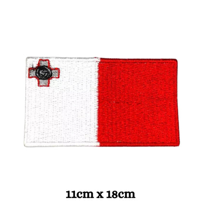 Malta Flag Embroidered Patch Set, Iron-On or Sew-On Applique Badges, Rectangle Shield Round Heart Shapes, for Jackets, Backpacks, Hats, Uniforms and Various Sizes