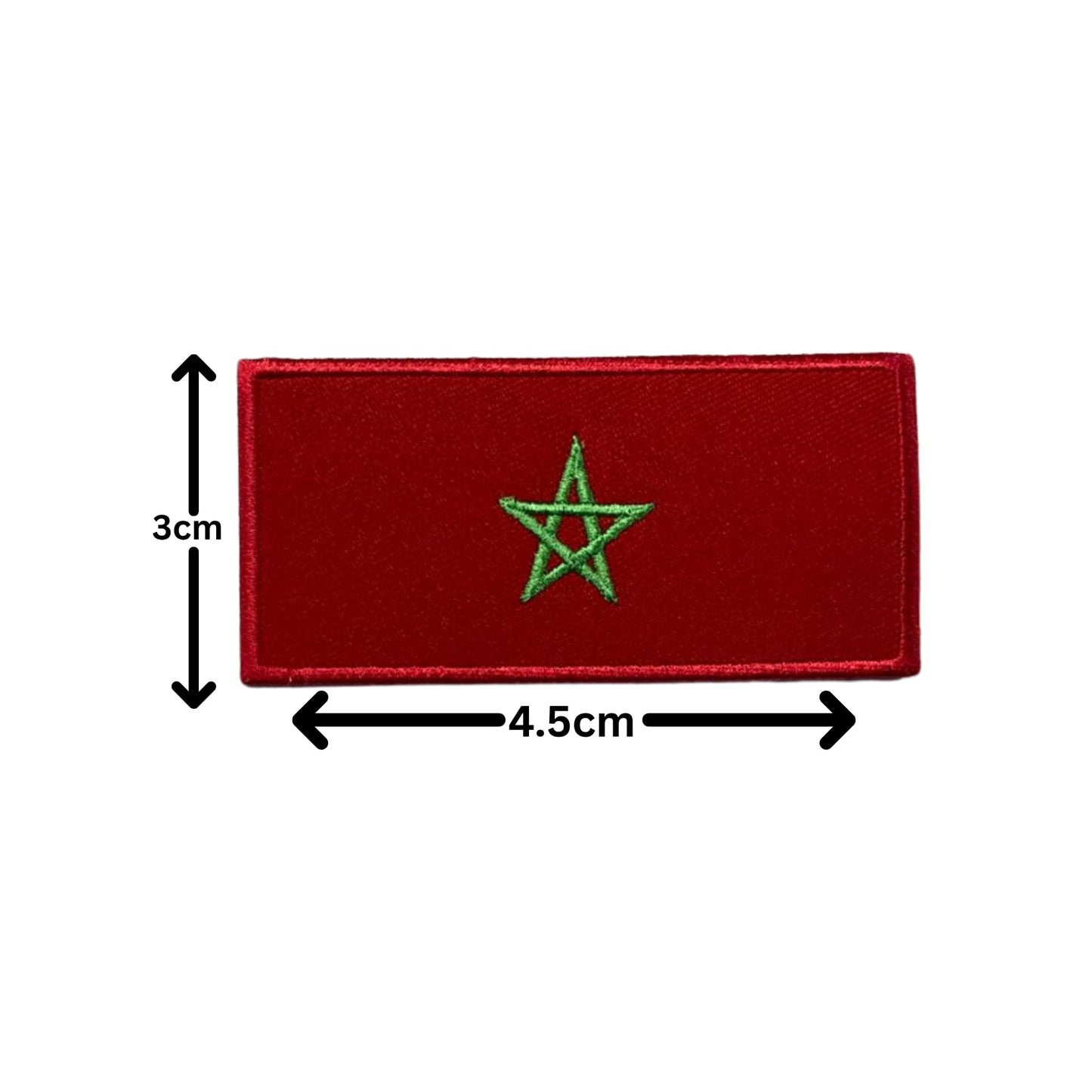 Morocco Flag Embroidered Patches, Iron-On/Sew-On Applique, Shield, Round, Heart and Rectangle Flag Badges for Jackets, Bags, Uniforms, Various Sizes