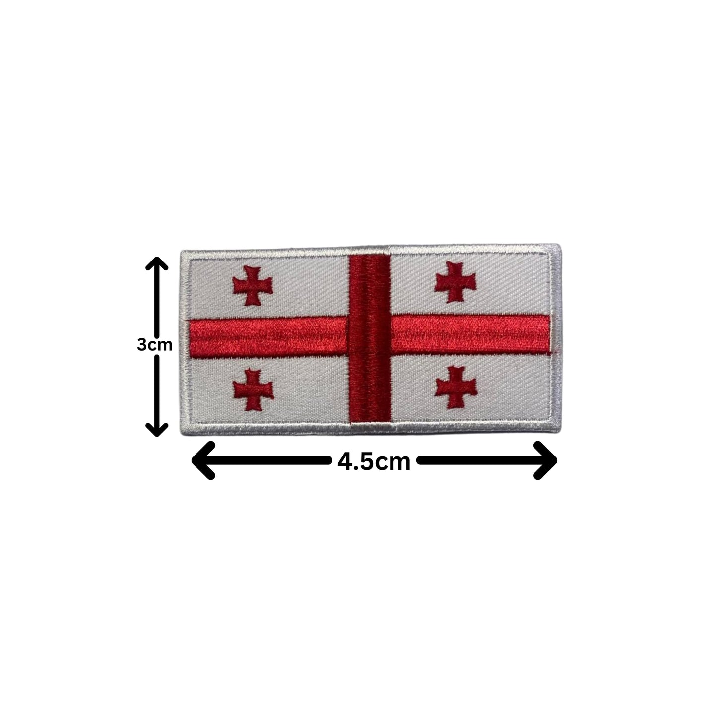 Georgia Flag Embroidered Patch Set, Iron-On or Sew-On Applique Badges, Rectangle Shield Round Heart Shapes, for Jackets, Backpacks, Hats, Uniforms and Various Sizes