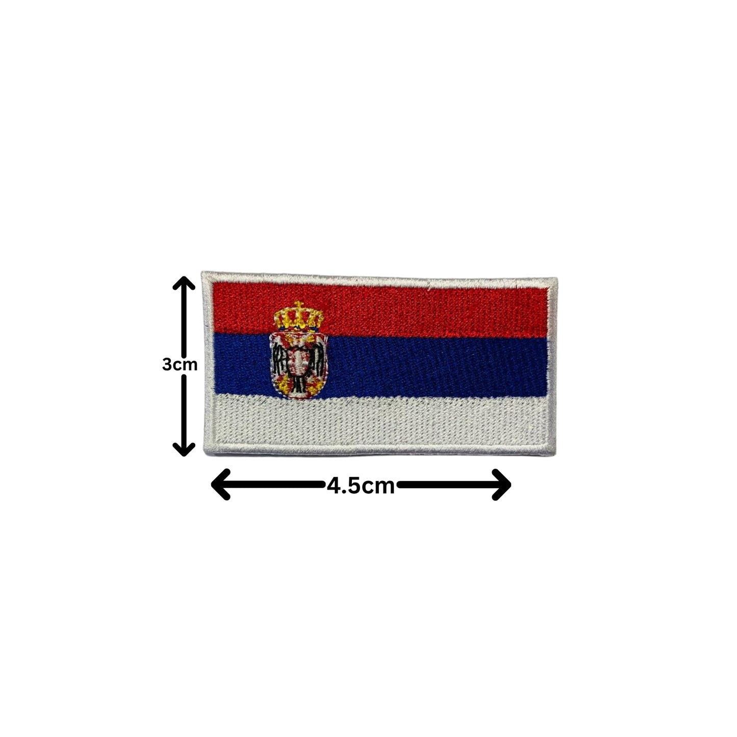 Serbia Flag Embroidered Patch Set, Iron-On or Sew-On Applique Badges, Rectangle Shield Round Heart Shapes, for Jackets, Backpacks, Hats, Uniforms and Various Sizes
