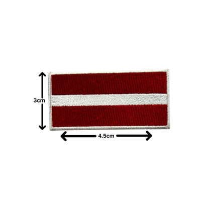 Latvia Flag Embroidered Patch Set, Iron-On or Sew-On Applique Badges, Rectangle Shield Round Heart Shapes, for Jackets, Backpacks, Hats, Uniforms and Various Sizes