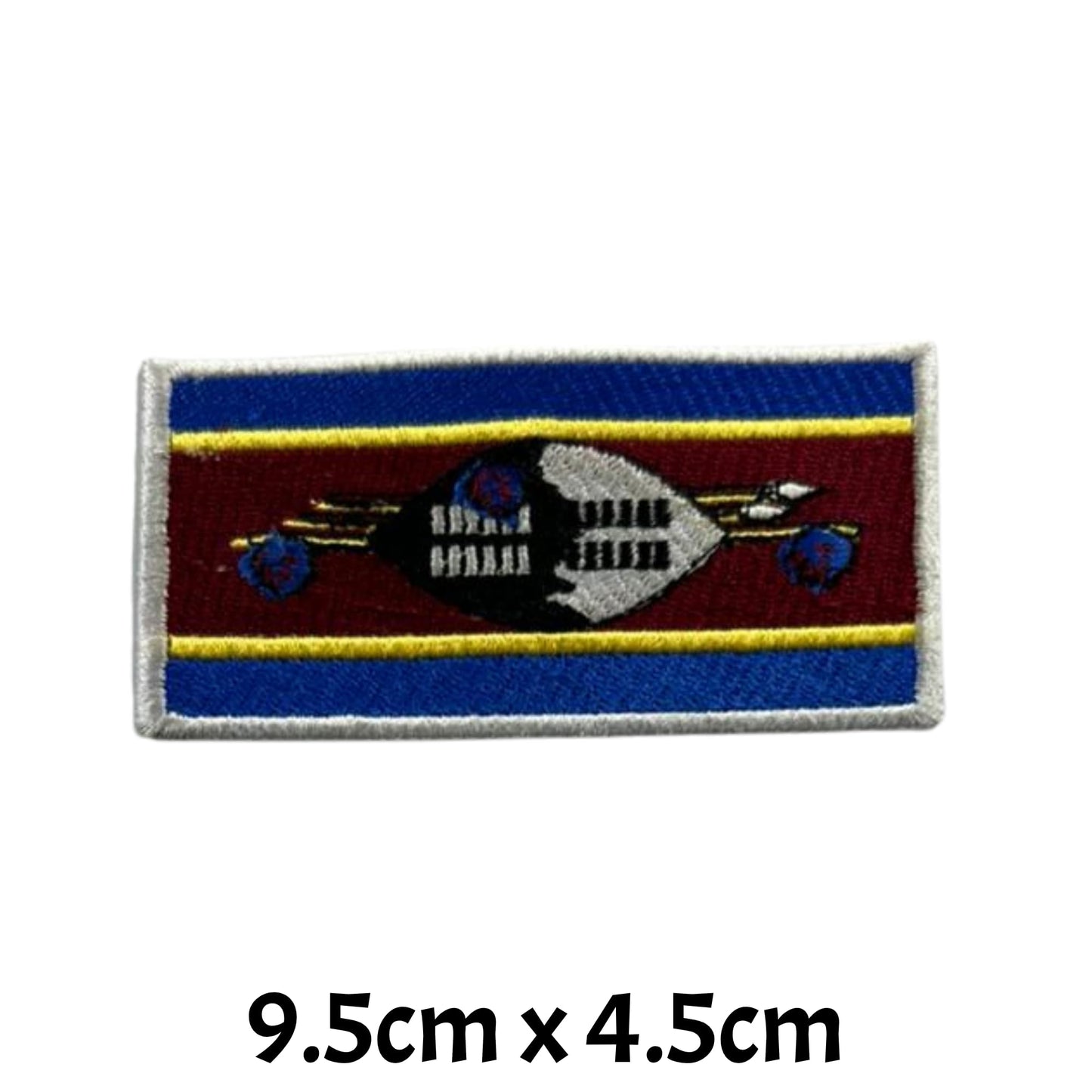 Eswatini Flag Embroidered Patch Set, Iron-On or Sew-On Applique Badges, Rectangle Shield Round Heart Shapes, for Jackets, Backpacks, Hats, Uniforms and Various Sizes