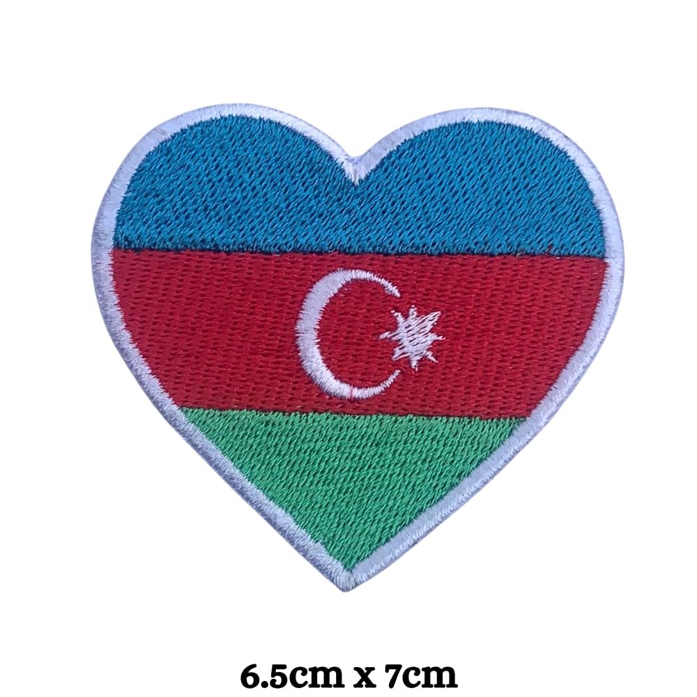 Azerbaijan Flag Embroidered Patches, Iron-On/Sew-On Applique, Shield, Round, Heart and Rectangle Flag Badges for Jackets, Bags, Uniforms, Various Sizes