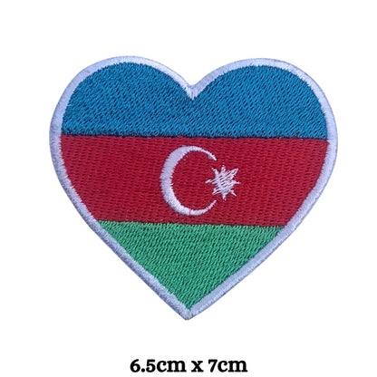 Azerbaijan Flag Embroidered Patches, Iron-On/Sew-On Applique, Shield, Round, Heart and Rectangle Flag Badges for Jackets, Bags, Uniforms, Various Sizes