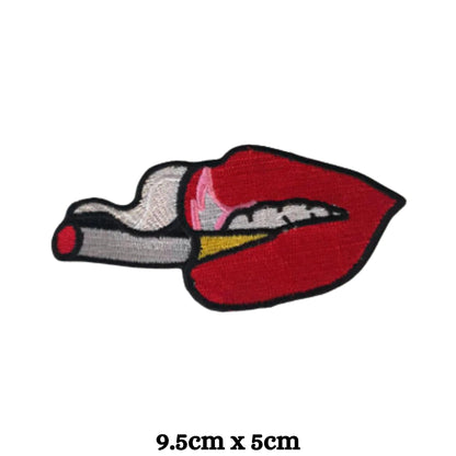 Smoking Red Lip Embroidery Iron-On Patches for Clothing Sew-On Applique for DIY Crafts Denim Jackets Jeans Backpacks