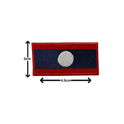 Laos Flag Embroidered Patch Set, Iron-On or Sew-On Applique Badges, Rectangle Shield Round Heart Shapes, for Jackets, Backpacks, Hats, Uniforms and Various Sizes
