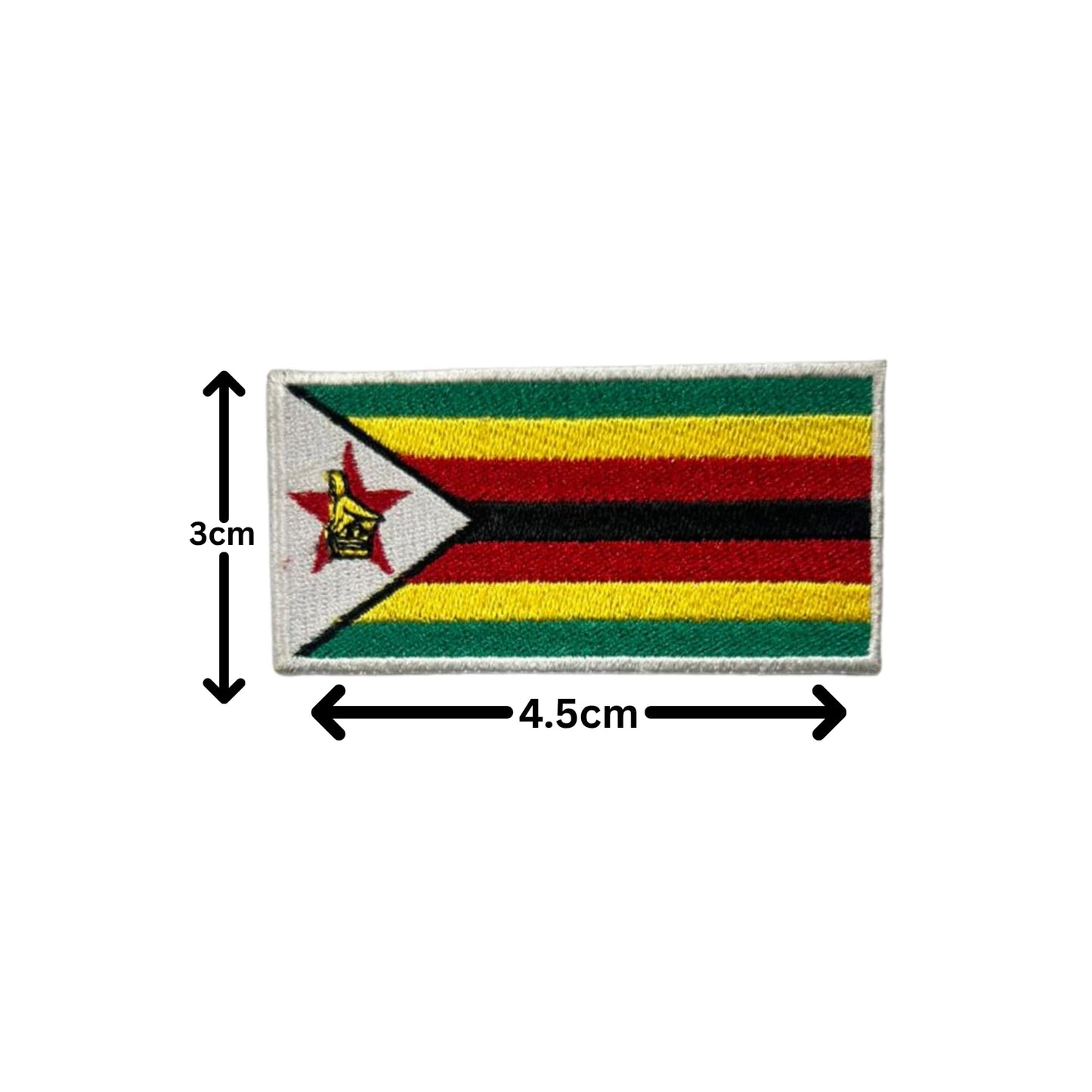 Zimbabwe Flag Embroidered Patch Set, Iron-On or Sew-On Applique Badges, Rectangle Shield Round Heart Shapes, for Jackets, Backpacks, Hats, Uniforms and Various Sizes