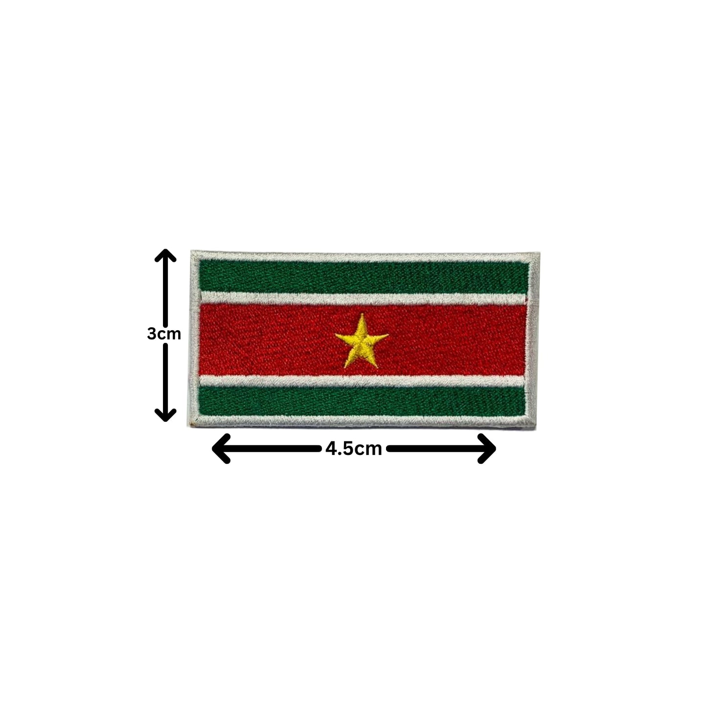 Suriname Flag Embroidered Patch Set, Iron-On or Sew-On Applique Badges, Rectangle Shield Round Heart Shapes, for Jackets, Backpacks, Hats, Uniforms and Various Sizes