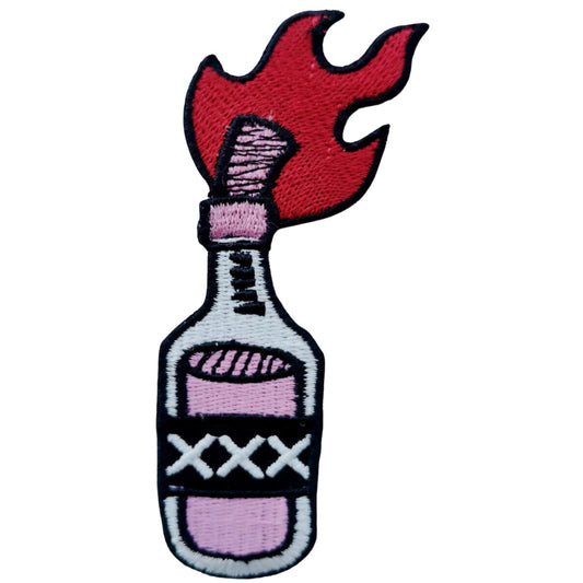 Molotov Bottle with fire Embroidery Iron-On Patches for Clothing Sew-On Applique for DIY Crafts Denim Jackets Jeans Backpacks