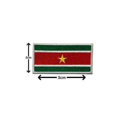 Suriname Flag Embroidered Patch Set, Iron-On or Sew-On Applique Badges, Rectangle Shield Round Heart Shapes, for Jackets, Backpacks, Hats, Uniforms and Various Sizes