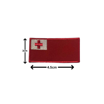 Tonga Flag Embroidered Patch Set, Iron-On or Sew-On Applique Badges, Rectangle Shield Round Heart Shapes, for Jackets, Backpacks, Hats, Uniforms and Various Sizes