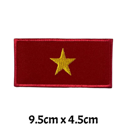 Vietnam Flag Embroidered Patch Set, Iron-On or Sew-On Applique Badges, Rectangle Shield Round Heart Shapes, for Jackets, Backpacks, Hats, Uniforms and Various Sizes