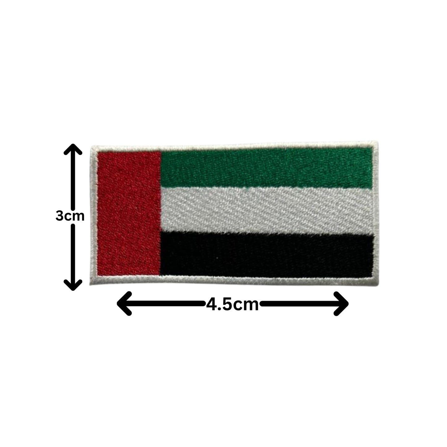 Unied Arab Emirates Flag Embroidered Patch Set, Iron-On or Sew-On Applique Badges, Rectangle Shield Round Heart Shapes, for Jackets, Backpacks, Hats, Uniforms and Various Sizes