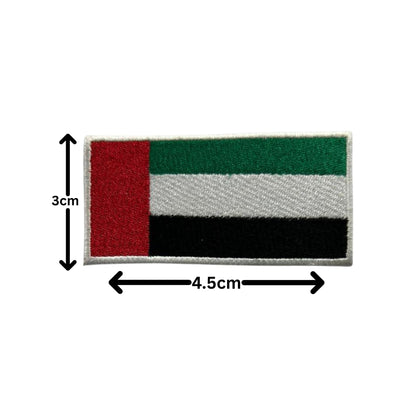 Unied Arab Emirates Flag Embroidered Patch Set, Iron-On or Sew-On Applique Badges, Rectangle Shield Round Heart Shapes, for Jackets, Backpacks, Hats, Uniforms and Various Sizes