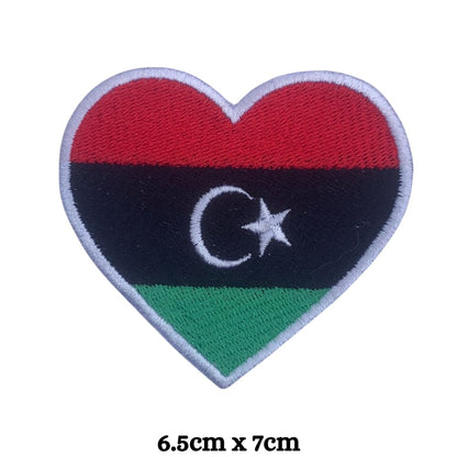 Libya Flag Embroidered Patch Set, Iron-On or Sew-On Applique Badges, Rectangle Shield Round Heart Shapes, for Jackets, Backpacks, Hats, Uniforms and Various Sizes