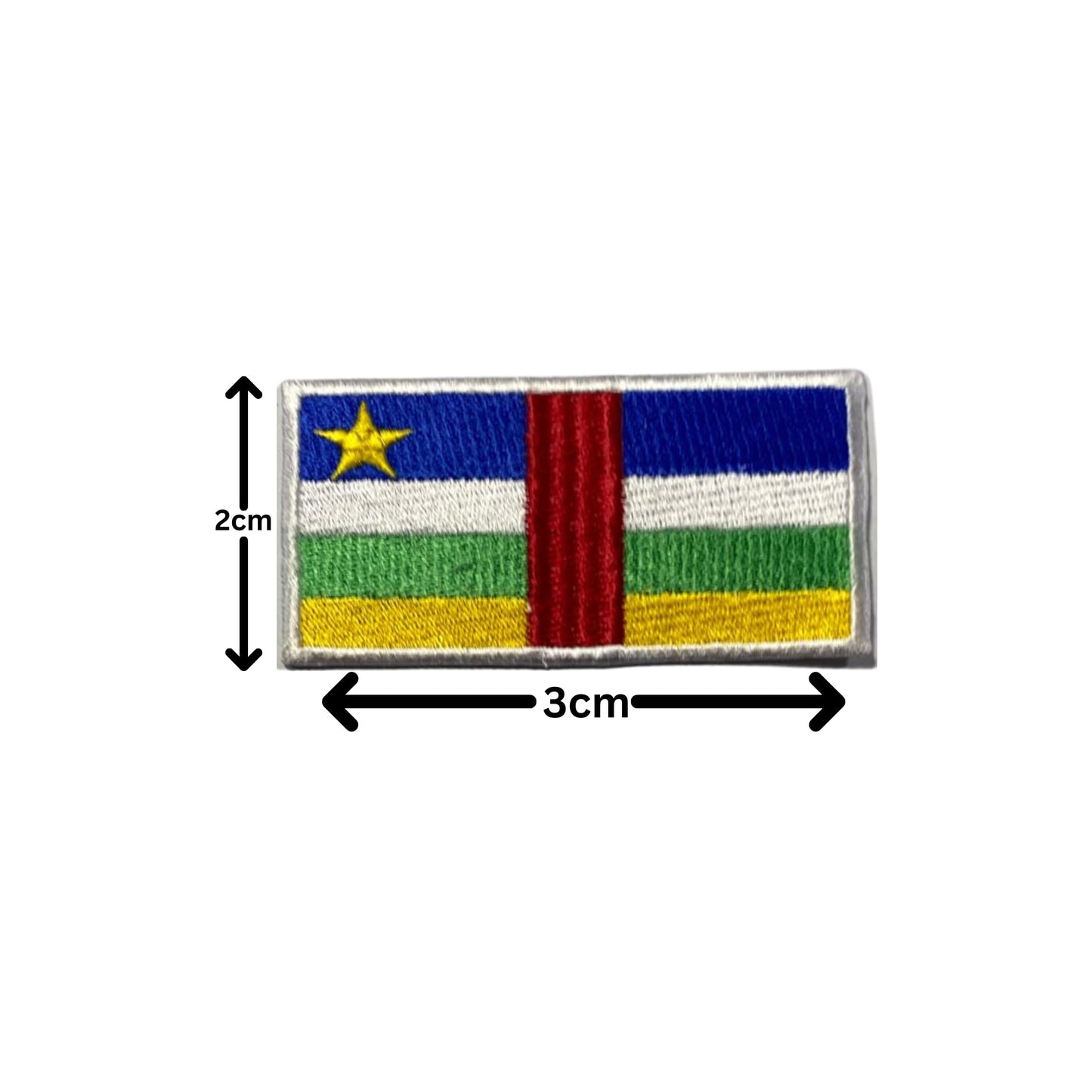 Central African Flag Embroidered Patch Set, Iron-On or Sew-On Applique Badges, Rectangle Shield Round Heart Shapes, for Jackets, Backpacks, Hats, Uniforms and Various Sizes