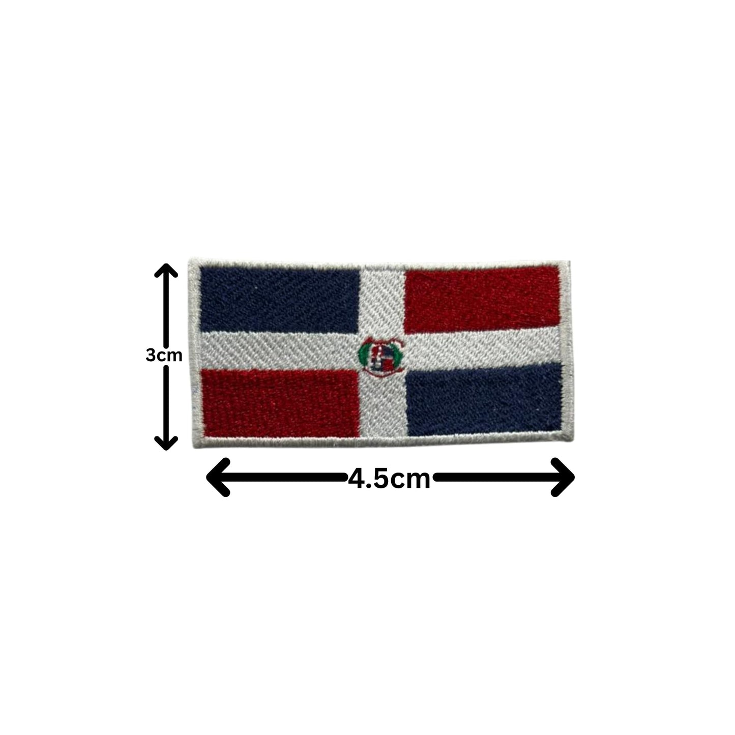 Dominican Republic Flag Embroidered Patch Set, Iron-On or Sew-On Applique Badges, Rectangle Shield Round Heart Shapes, for Jackets, Backpacks, Hats, Uniforms and Various Sizes