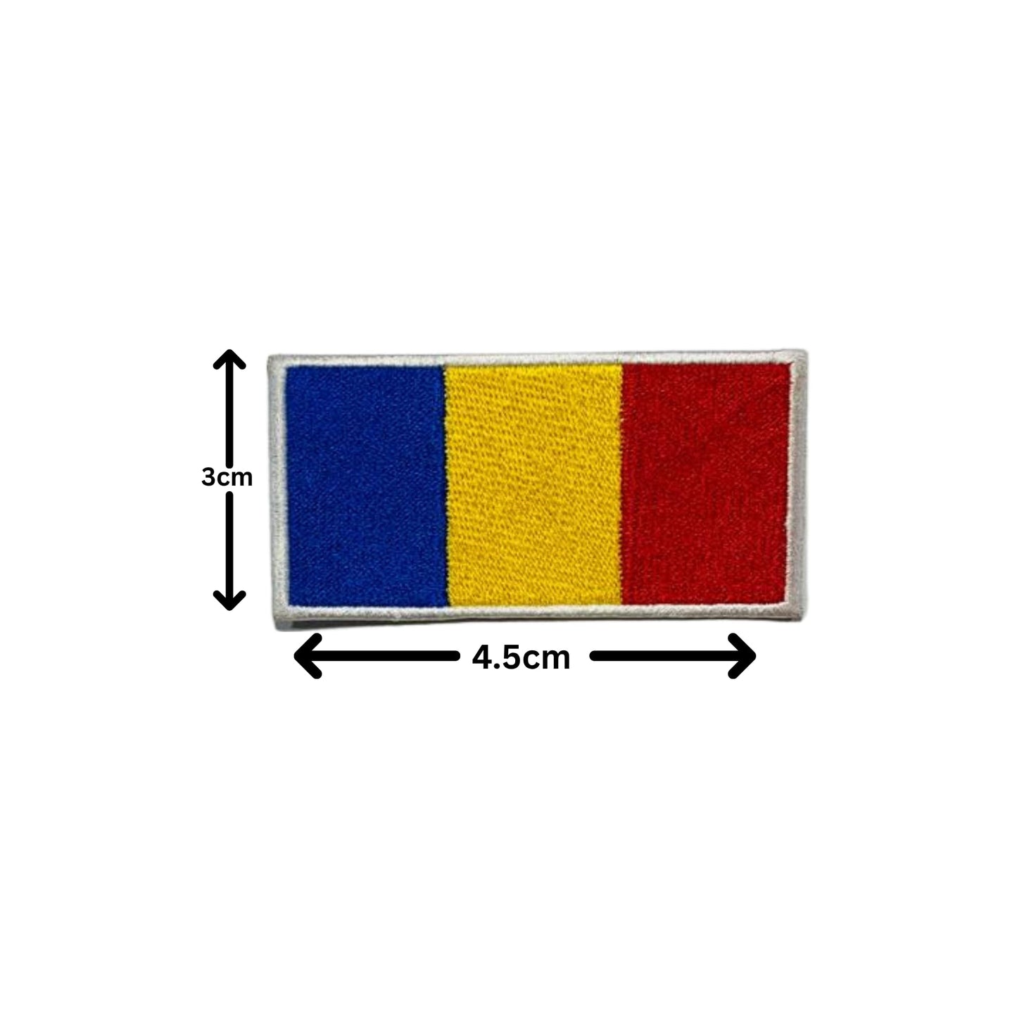 Romania Flag Embroidered Patch Set, Iron-On or Sew-On Applique Badges, Rectangle Shield Round Heart Shapes, for Jackets, Backpacks, Hats, Uniforms and Various Sizes