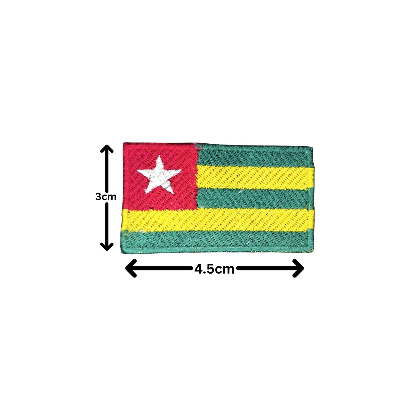 Togo Flag Embroidered Patch Set, Iron-On or Sew-On Applique Badges, Rectangle Shield Round Heart Shapes, for Jackets, Backpacks, Hats, Uniforms and Various Sizes