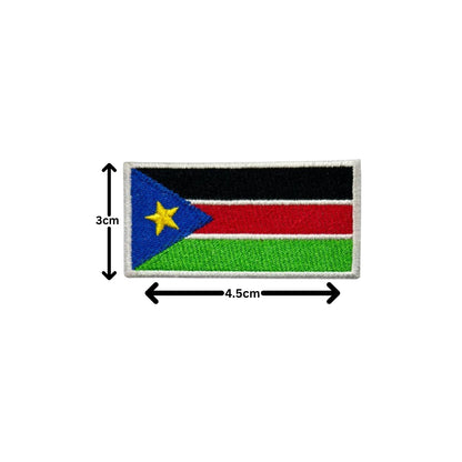 South Sudan Flag Embroidered Patch Set, Iron-On or Sew-On Applique Badges, Rectangle Shield Round Heart Shapes, for Jackets, Backpacks, Hats, Uniforms and Various Sizes