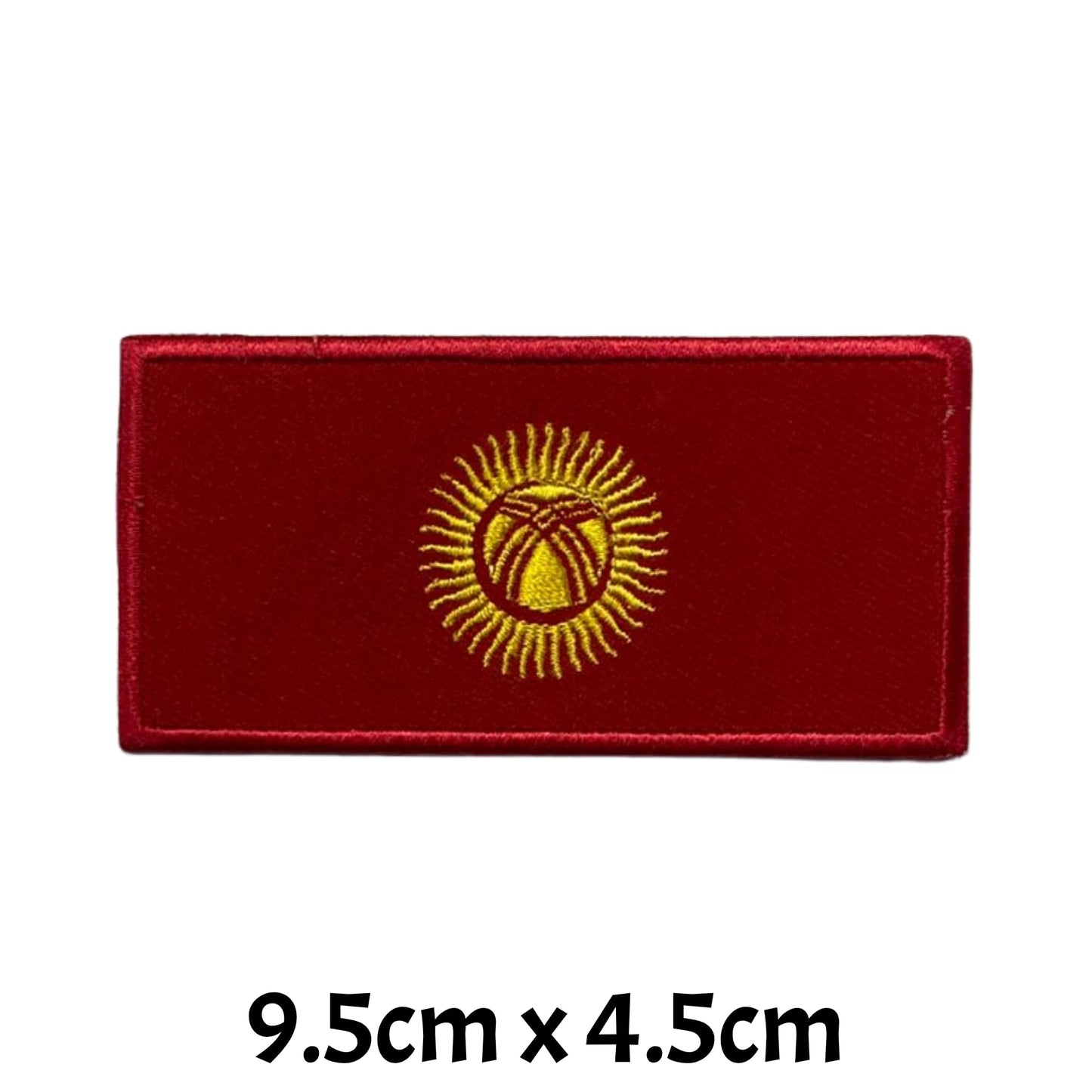 Kyrgyzstan Flag Embroidered Patch Set, Iron-On or Sew-On Applique Badges, Rectangle Shield Round Heart Shapes, for Jackets, Backpacks, Hats, Uniforms and Various Sizes
