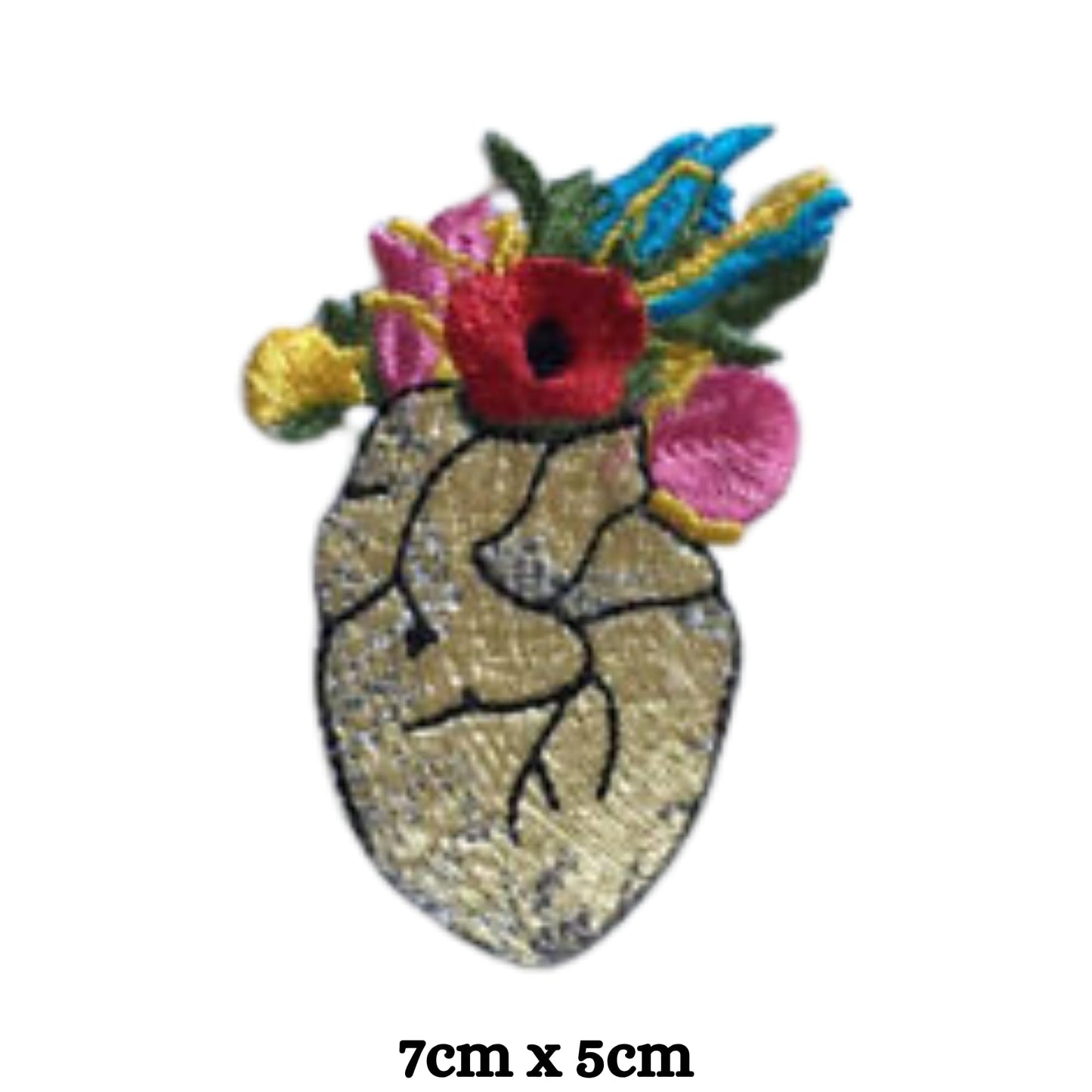 Hearth with Flower Embroidery Iron-On Patches for Clothing Sew-On Applique for DIY Crafts Denim Jackets Jeans Backpacks