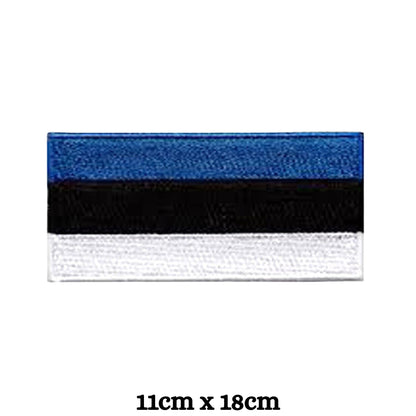 Estonia Flag Embroidered Patch Set, Iron-On or Sew-On Applique Badges, Rectangle Shield Round Heart Shapes, for Jackets, Backpacks, Hats, Uniforms and Various Sizes
