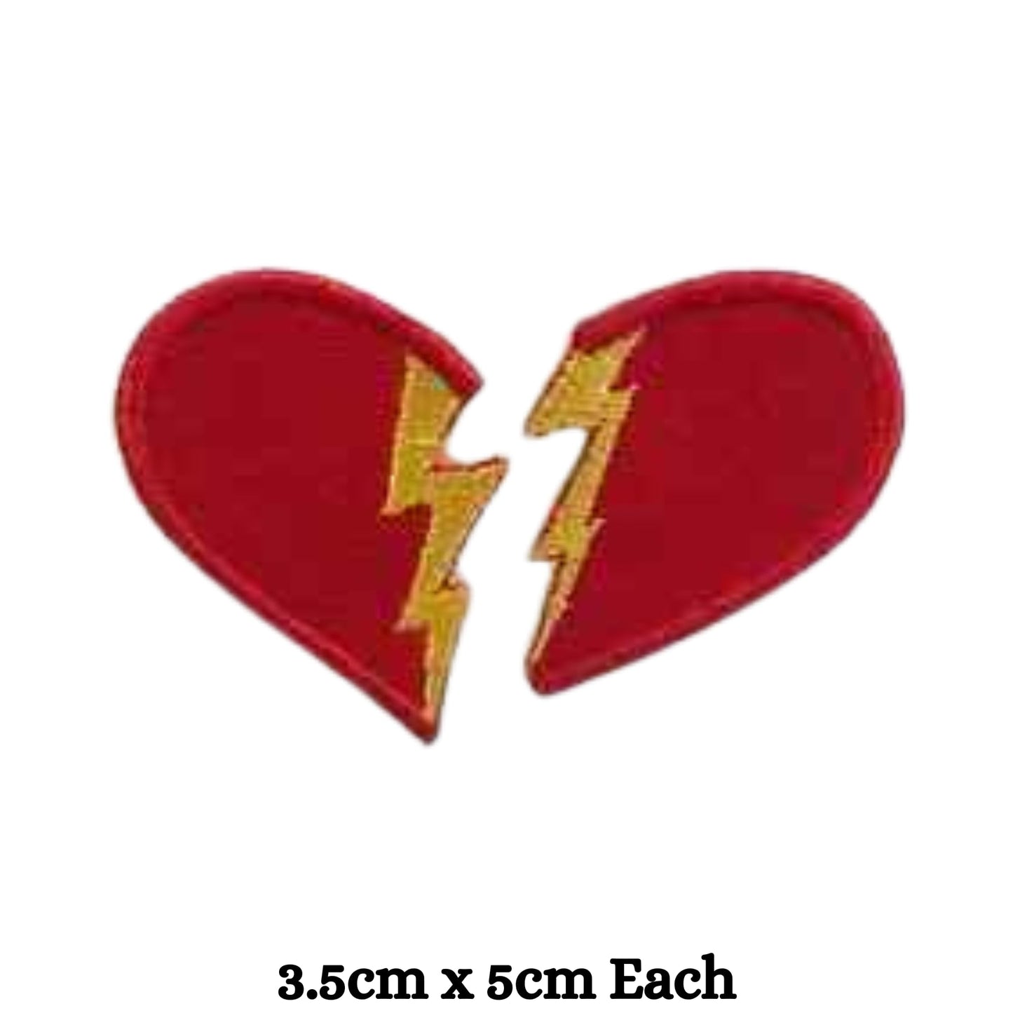 Lightning Broken Heart Embroidery Iron-On Patches for Clothing Sew-On Applique for DIY Crafts Denim Jackets Jeans Backpacks