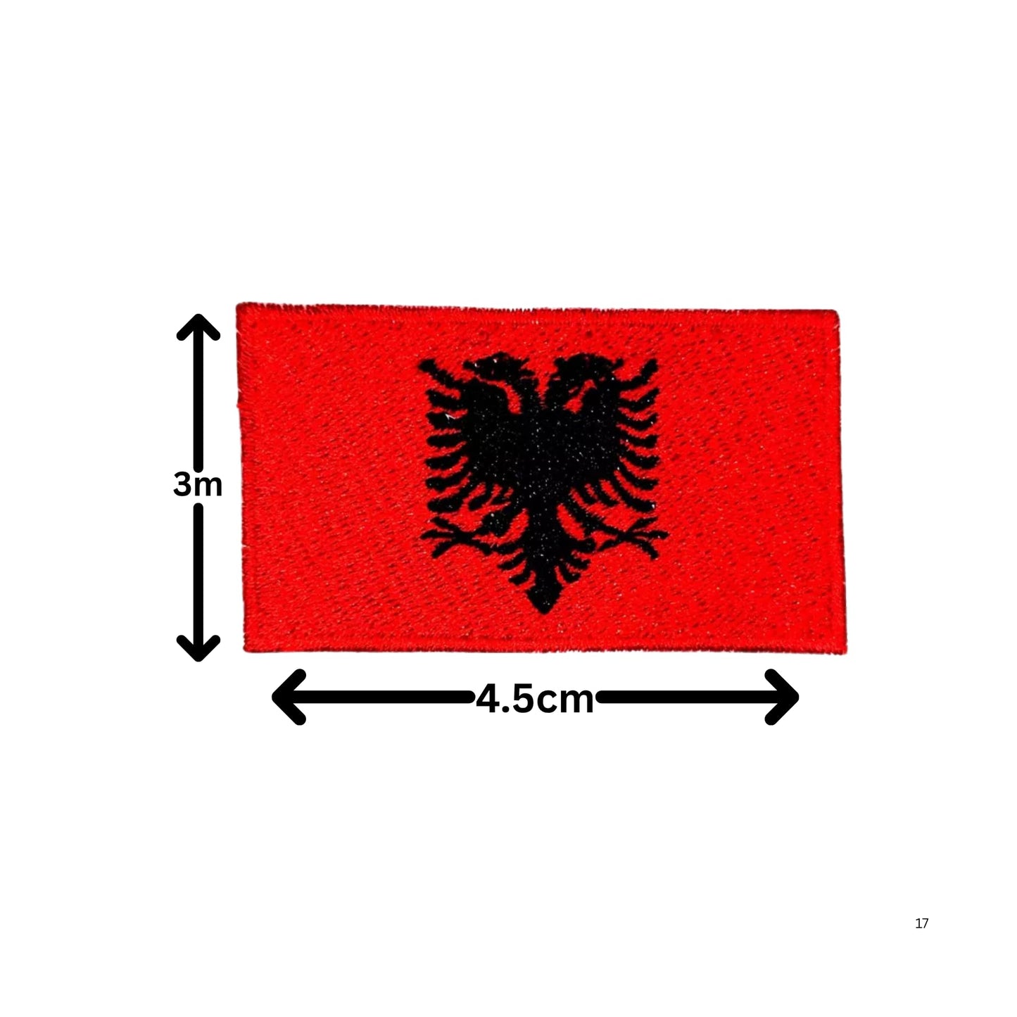 Albania Flag Embroidered Patch Set, Iron-On or Sew-On Applique Badges, Rectangle Shield Round Heart Shapes, for Jackets, Backpacks, Hats, Uniforms and Various Sizes