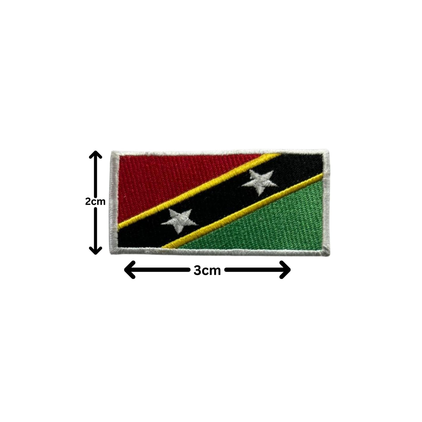 Saint Kitts and Nevis Flag Embroidered Patch Set, Iron-On or Sew-On Applique Badges, Rectangle Shield Round Heart Shapes, for Jackets, Backpacks, Hats, Uniforms and Various Sizes